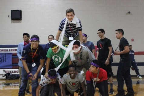 Seniors competing against the other class years to make a human pyramid