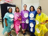 CTE teachers  Mrs. S.Perez, Shelkin, Brady, Gordon, and Ms. Perez taking action on Anything But Clothes Day
